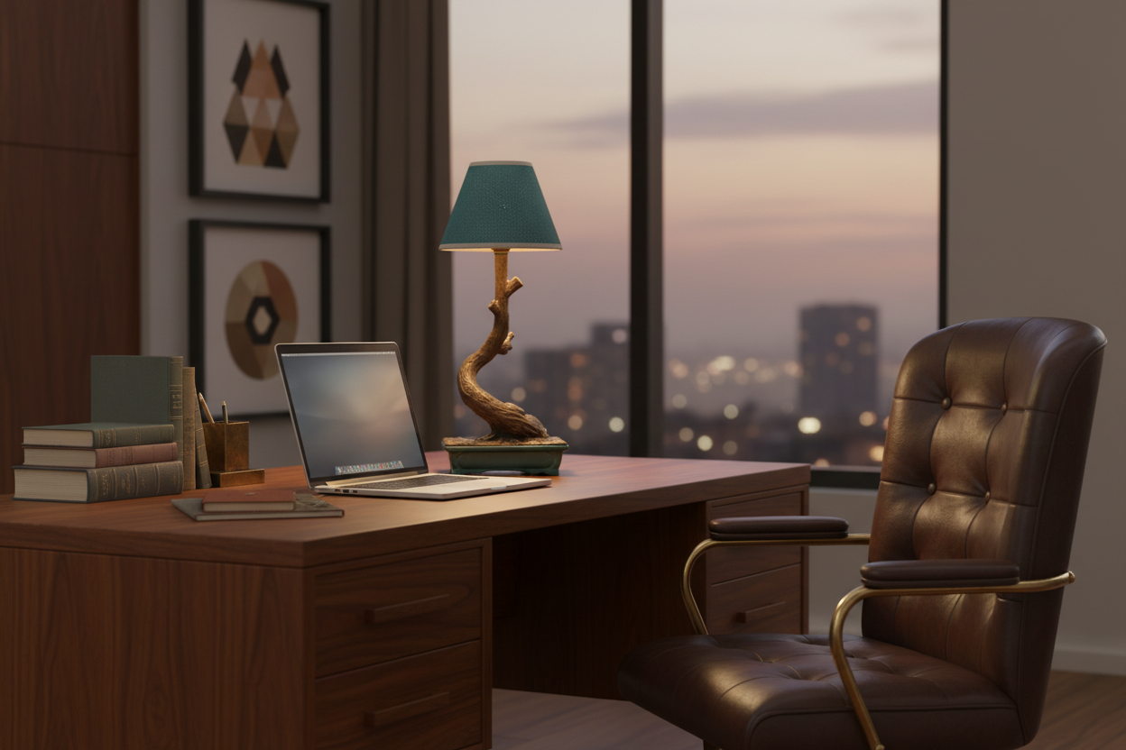 The Bonzai Lamp in mid-century home office